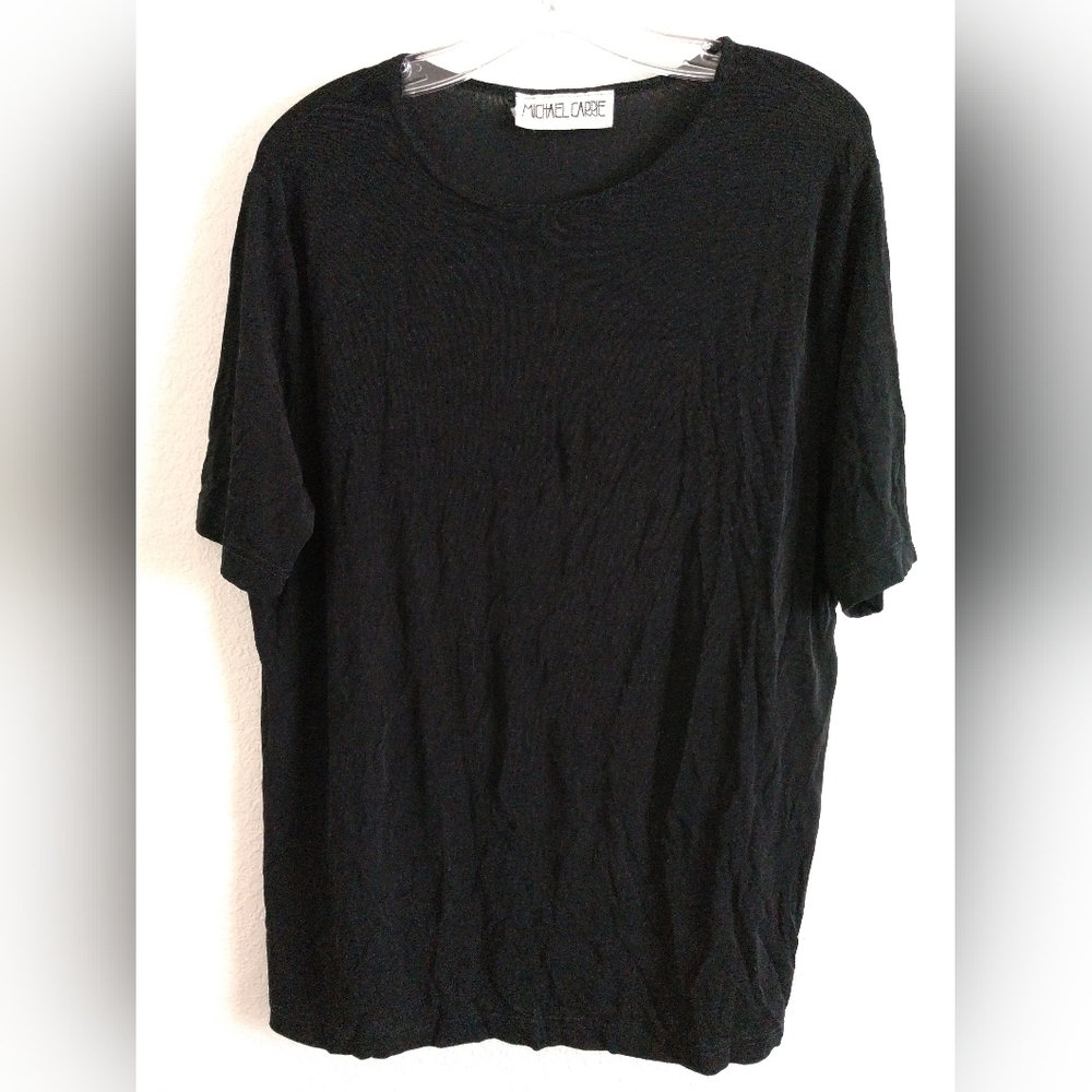 Michael Carrie Knit Travelers Top Short Sleeve Shirt Top Black Made in USA LARGE